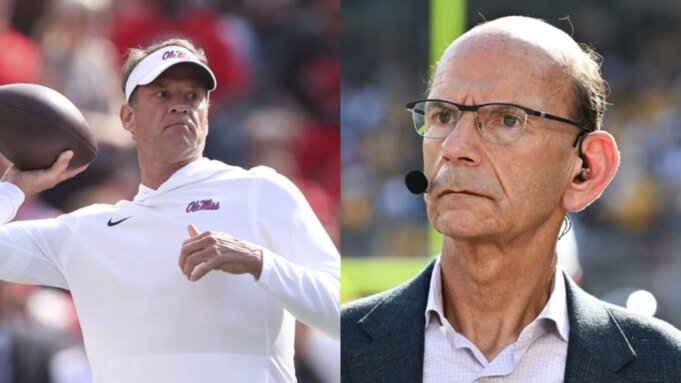 保羅·法恩鮑姆 (P Ole Miss coach Lane Kiffin (left) and Paul Finebaum (right) (Image Source: IMAGN)