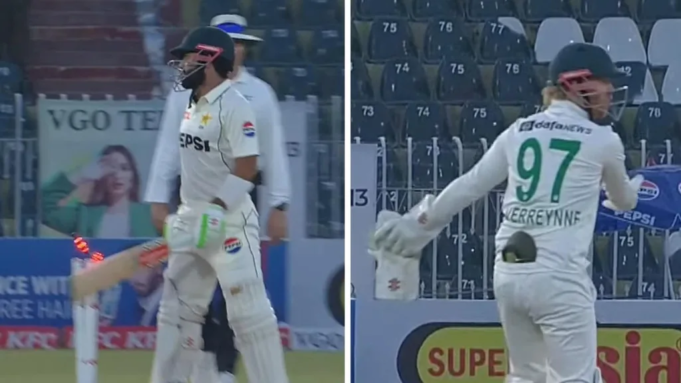 穆罕默德·里茲萬 ( Mohammad Rizwan survived getting out on the last ball of day three, after South Africa appealed for a hit wicket at Rawalpindi.