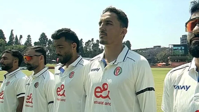 Afghanistan pays tribute before the start of the one-off Zimbabwe Test