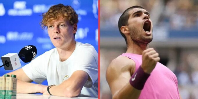 詹尼克·辛納承認輸給 Jannik Sinner (left), Carlos Alcaraz (right), Sources: Getty