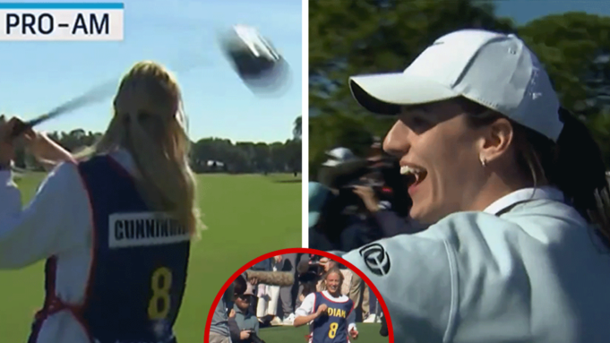 凱特琳·克拉克 (Caitlin Clark) 在職業-業餘配對賽上嘲笑索菲·坎寧安 (Sophie Cunningham) 的鑽扇和開球
| mtgamer.com