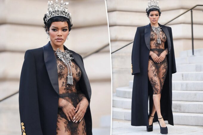 Teyana Taylor 身著 Schiaparelli 透明蕾絲套裝和珍珠皇冠亮相巴黎時裝週女王
 | mtgamer.com